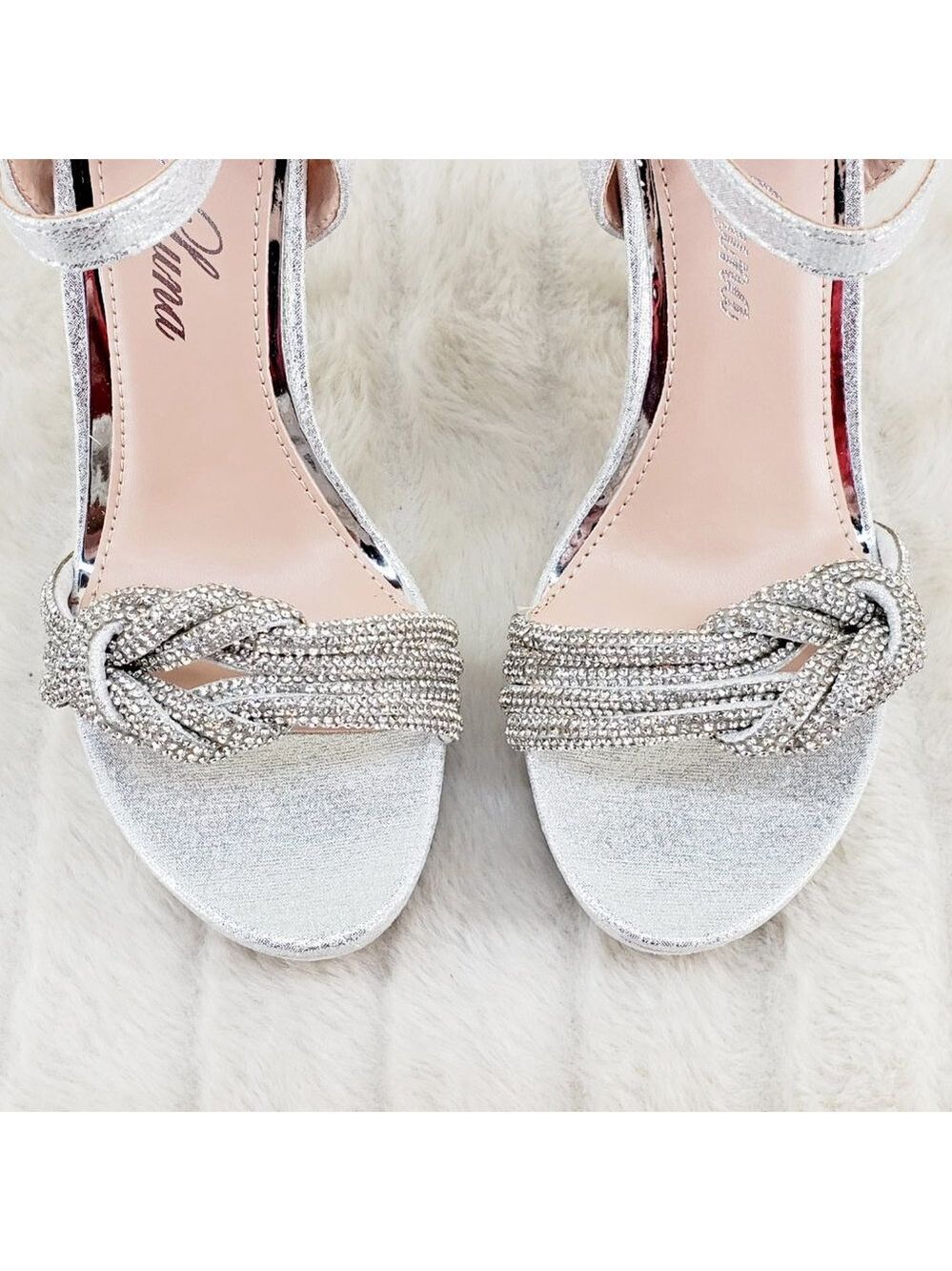 Gorgeous Silver Shimmery Platform Rhinestone High Heel Sandals Shoes - Picture 8 of 13